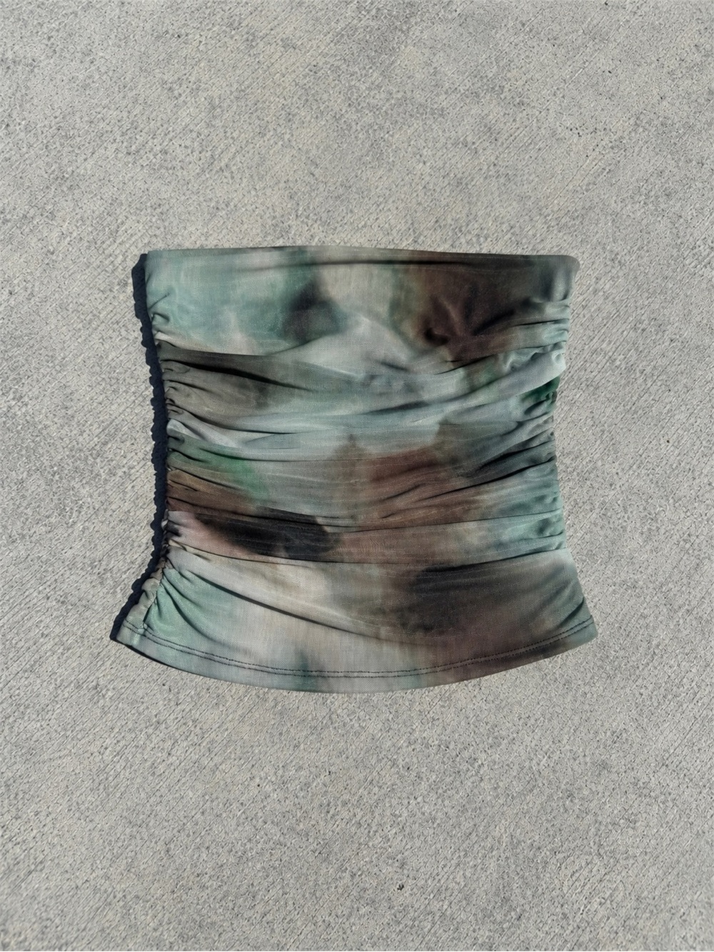 Y2K Green Tie Dye Ruched Mesh Tube Crop Top